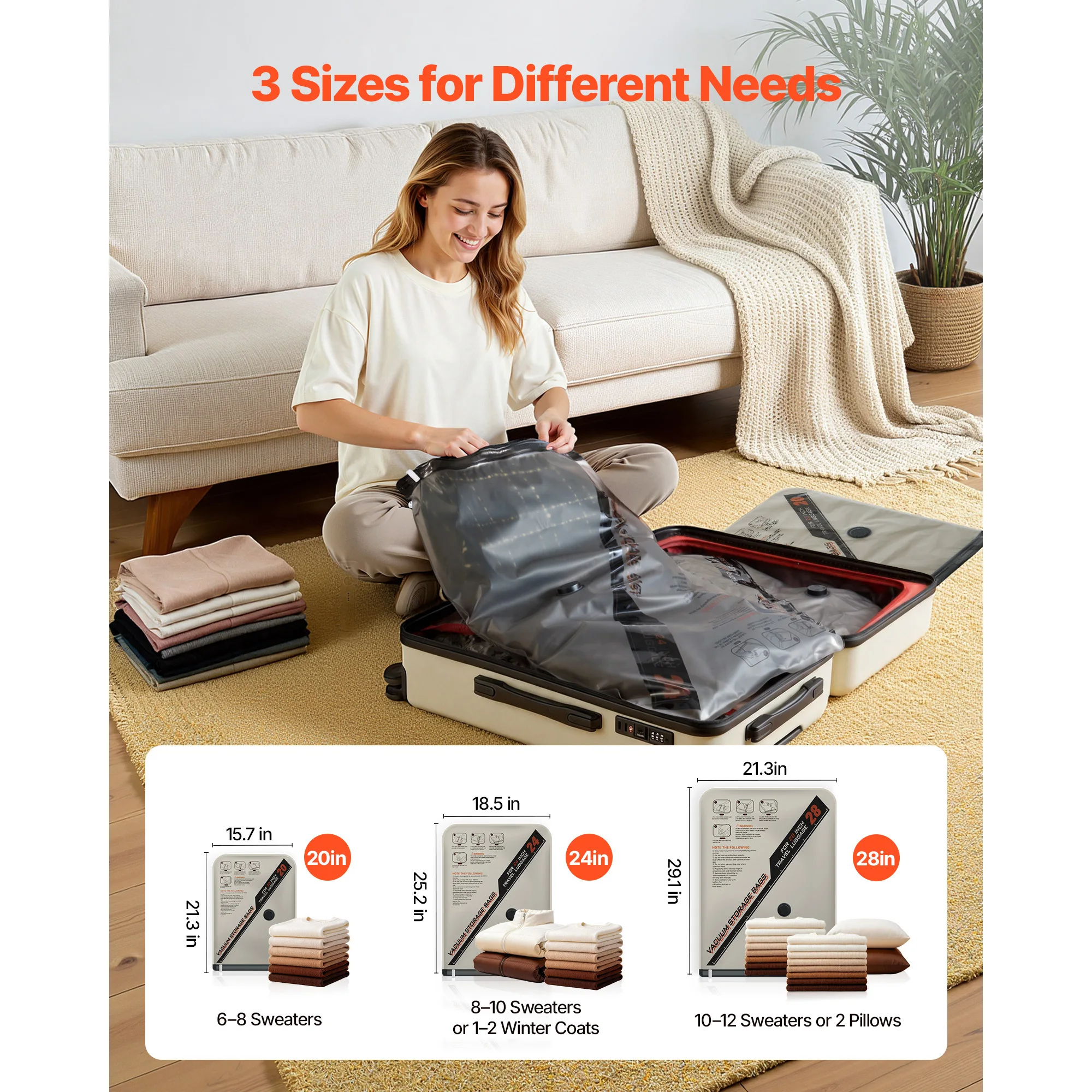 SucceBuy 16/18/26Pcs Vacuum Storage Bags with Pump and Charging Cable Double Zipper Seal Thickened PA and PE for Clothes Storage