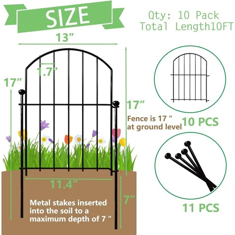 10pcs Garden Fence, Arched Metal No Dig Fence Border, Ground Stake Animal Barrier for Rabbit Dog, Outdoor Landscape Decor Yard