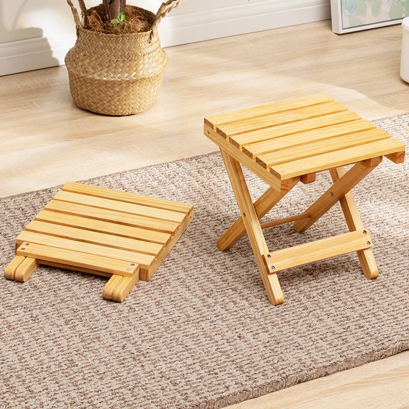 Thickened solid wood Mazar folding stool Wooden bench Small stool Short family bathroom Children's portable and simple