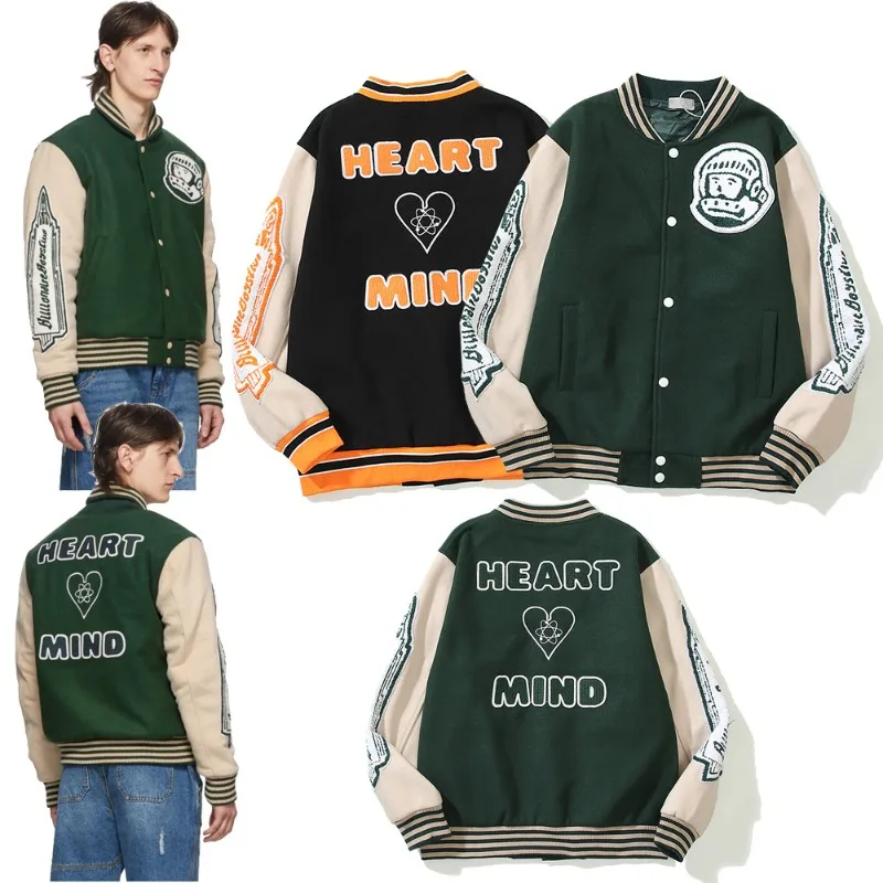 American High Street Fashion Brand Jacket Woolen Embroidered Baseball Jersey Hip Hop Cardigan Stand Neck Varsity Coat Unisex New