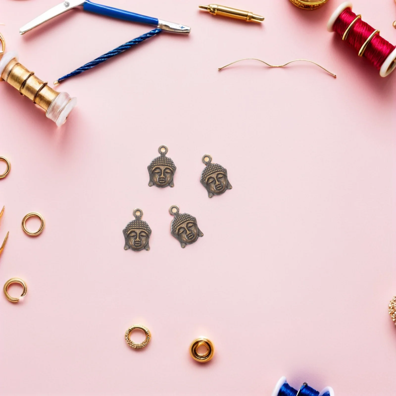 

100Pcs Vintage Buddha Head Spacer Beads Tibetan Style Charm Connectors for DIY Jewelry Making Bracelet Keychain Crafts