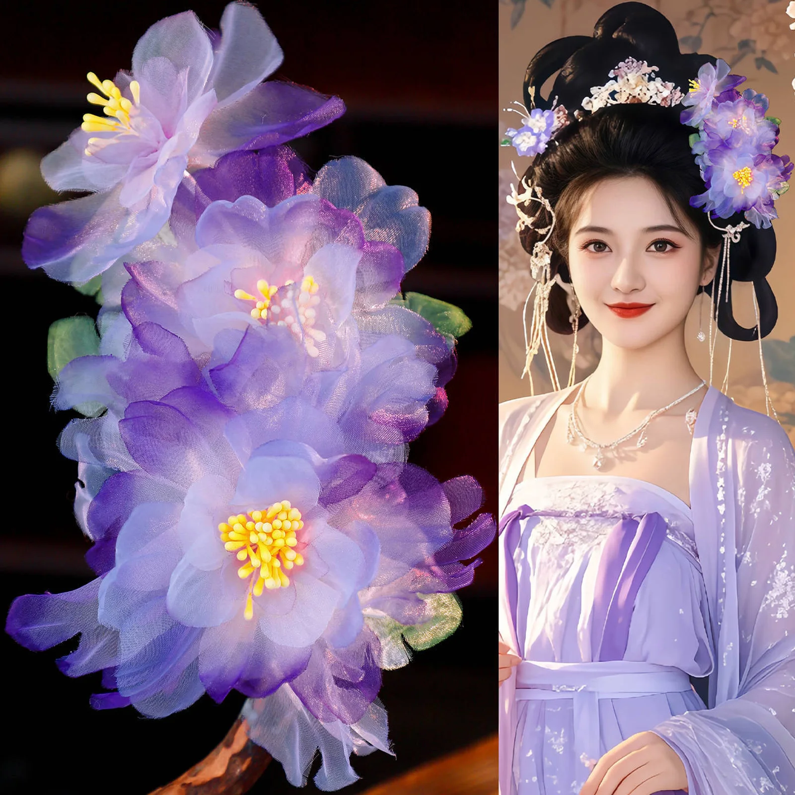 

Заколка для волос с цветочным дизайном в китайском стиле Хань для тематических вечеринок, косплея и праздничных нарядов