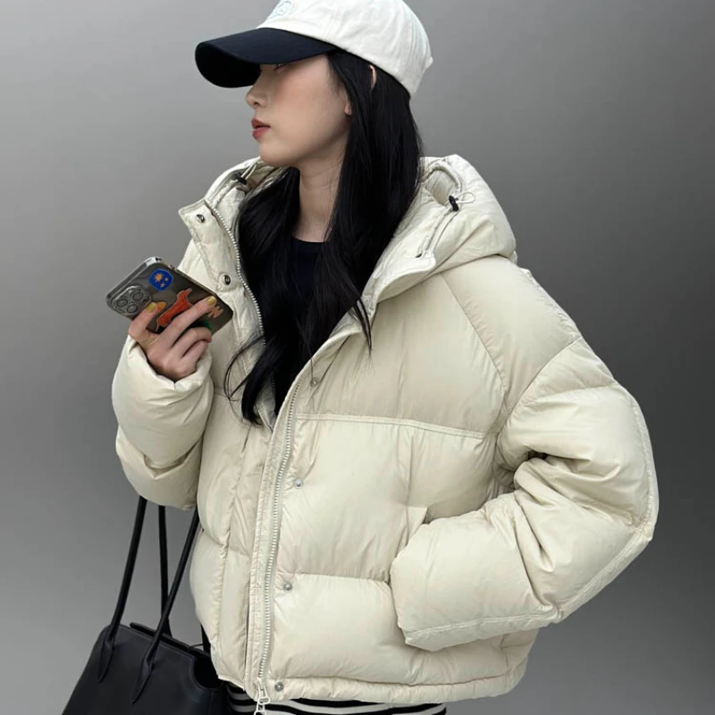 Women\'s White Duck Down Hooded Jacket, Thick Warm Jacket, Korean Version of The Fashion, New, Fall and Winter