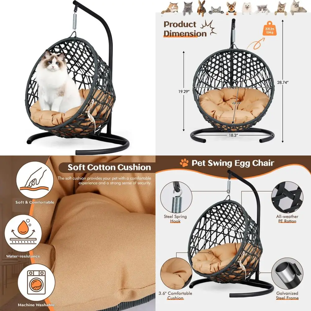 

Luxury Cat Swing Bed with Durable Aluminum-Steel Frame and Plush Cushion, Stylish Cat Egg Chair with High-Density Polyethylene W