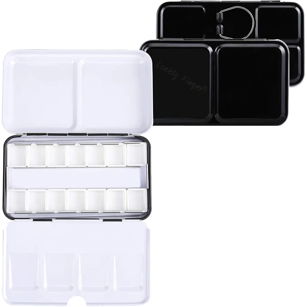 لوحة ألوان مائية فارغة: لوحة ألوان مائية للسفر مع 14 نصف مقالي - صندوق قصدير معدني محمول #2