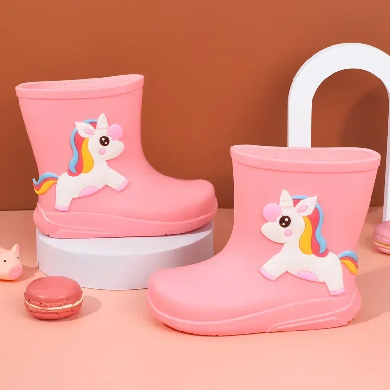 Children Rain Boots Boys Girls Fleece Shoes Detachable Non Slip Kids Water Shoes Cartoon Cute Rain Boots Rubber Shoes Childrens