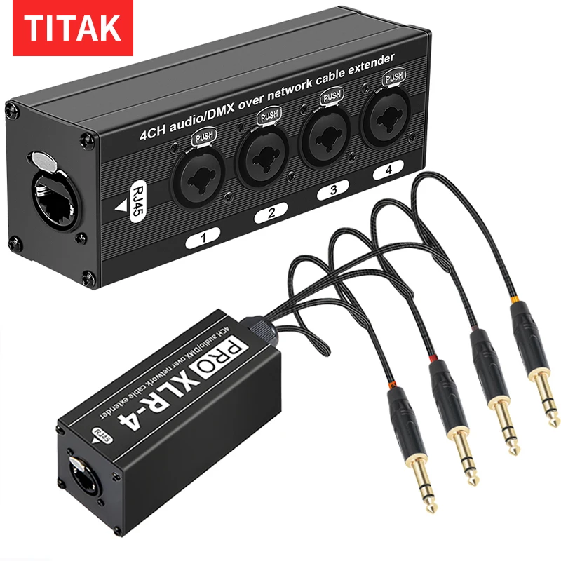TITAK 4-Channel XLR to Ethercon RJ45 Cat6 3-Pin DMX & Audio Extender, Ideal for Stage Lighting, Live Sound & Recording Studios