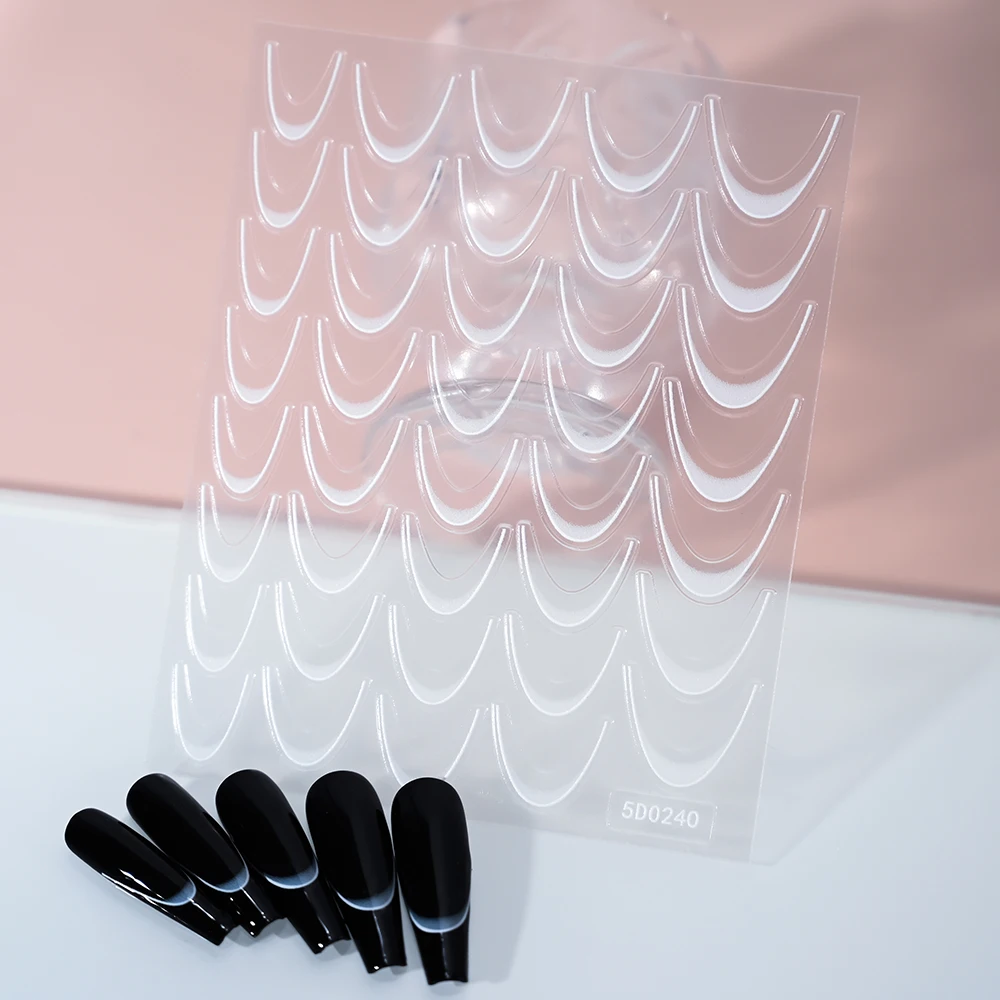 1Pcs 5D Black/White French Lines Nail Stickers Gradient Stripe/Line/Wave Self-Adhesive Nail Art Decals DIY Manicure Decorations image 2