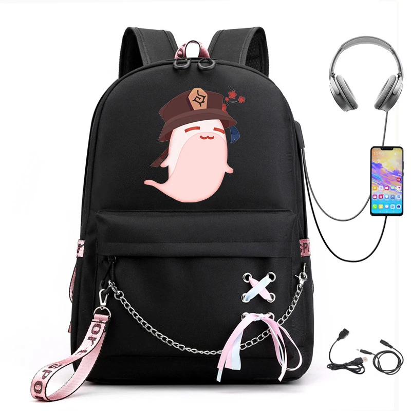 Genshin Impact Casual School Bags for Girls Women Backpacks Fashion School Backpack USB Charging Schoolbag Backpack Bag Mochila