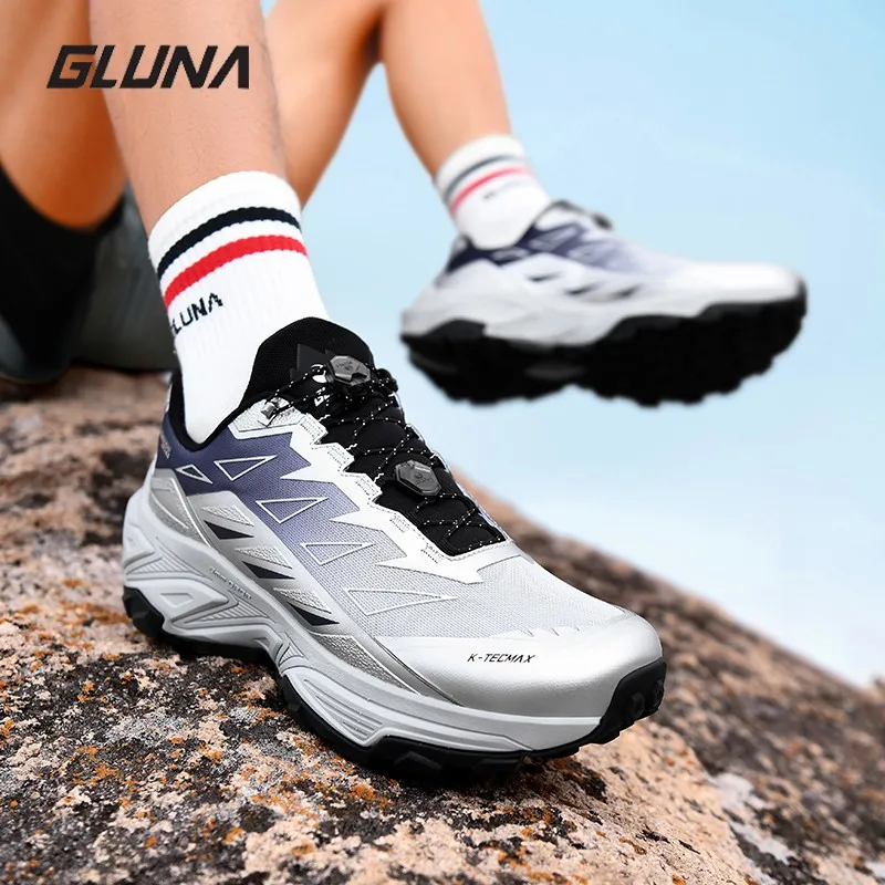 GLUNA, zapatos de senderismo para hombre, zapatos deportivos transpirables para exteriores, zapatillas ligeras de malla para trekking todoterreno, zapatillas para correr, zapatos tobilleros