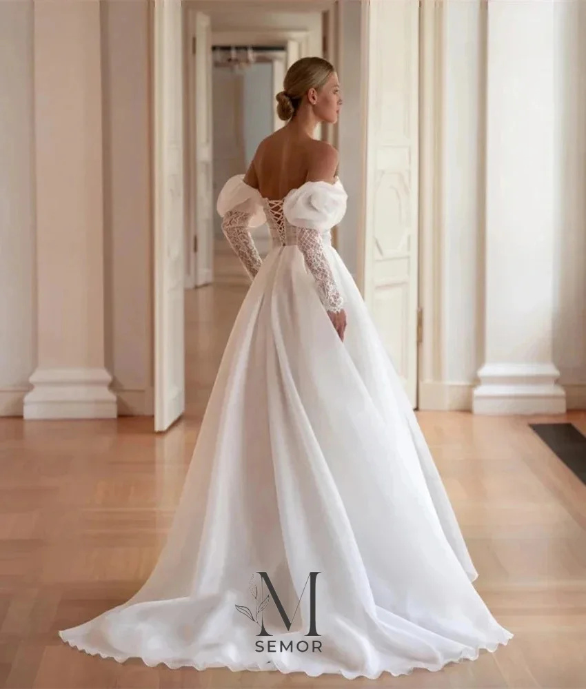 Semor Customized Graceful Chiffon A-Line Detachable Sleeve Lace 3D Flowers Evening Dress Delicate Sweetheart Women Wedding Gowns