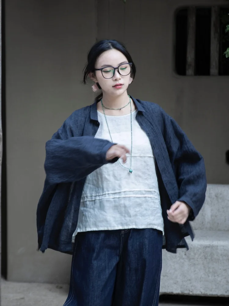 

Летний топ из тонкого льняного полотна свободного кроя для женщин, простой дизайн, дышащий, с длинными рукавами