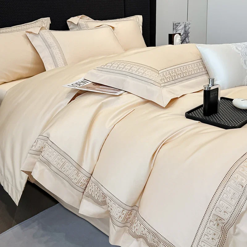 Sateen Egyptian Cotton Hotel Solid Bedding Set Bed Linens Sheet Pillowcase Blanket Cover Set Underwear