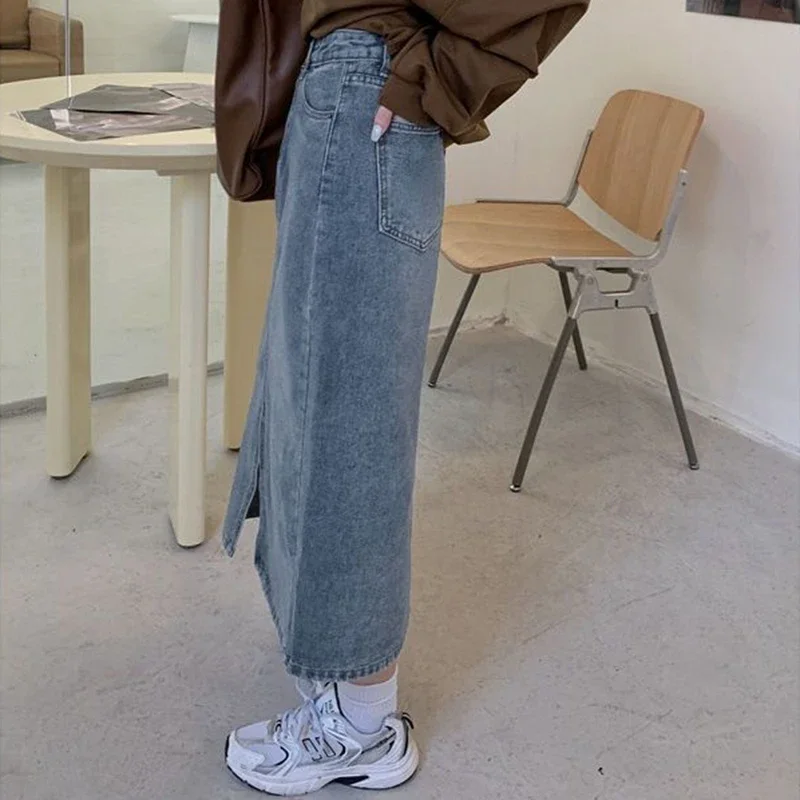 2024 donne A vita alta selvaggio fessura gonne Jeans ragazze Vintage Y2k vestiti Denim vestito femminile Harajuku blu Streetwear una linea gonne