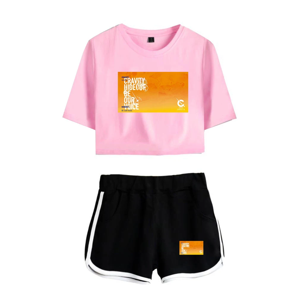 Fashion Novelty Creative Cravity Print Two Piece Set Women Sexy Shorts+lovely T-shirt Cute Classic Dew navel Sport Girl suits - Image 6