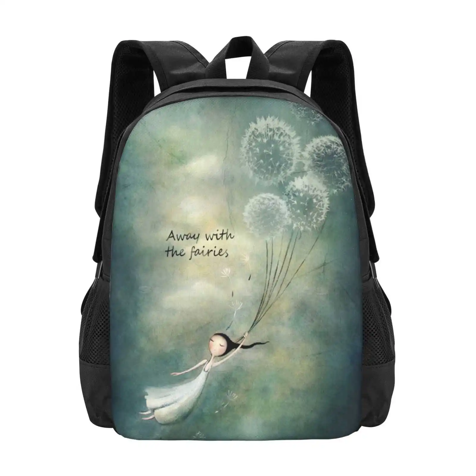 Away With The Fairies Hot Sale Backpack Fashion Bags Acrylic Carefree Cute Dandelion Fairies Girl Whimsical