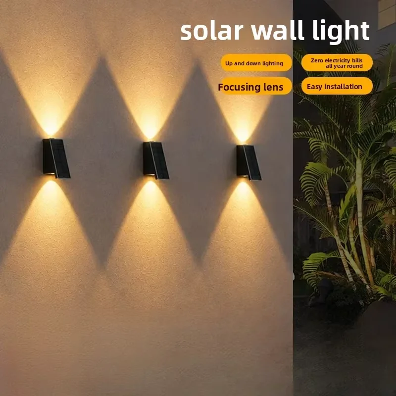 ShinyYing Solar Wall Light 2-Pack, Up Down LED Sconce IPX5 Water-Resistant Warm White Solar Lamp for Garden Fence Patio