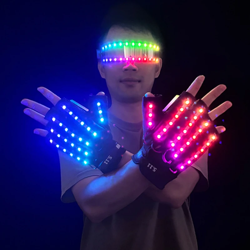 Rękawice z blask lampy LED na USB do ładowania i zmiany koloru rękawice Rave migające na palcach zapalają kostium wrony impreza z dj-em wystrój