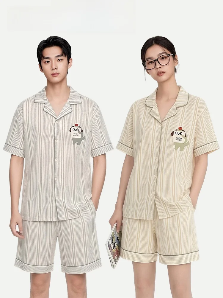 Couple's Sleepwear Modal Cotton Short Sleeve Striped Cool Feeling Outdoor Wearable Home Clothes Comfortable Breathable Summer