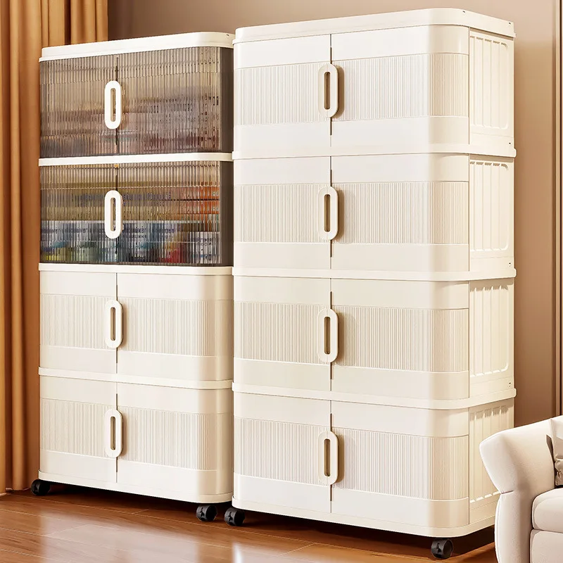 Multi-Layer Storage Cabinet Sliding Door Design Transparent Stackable for Clothes And Miscellaneous Items Organization