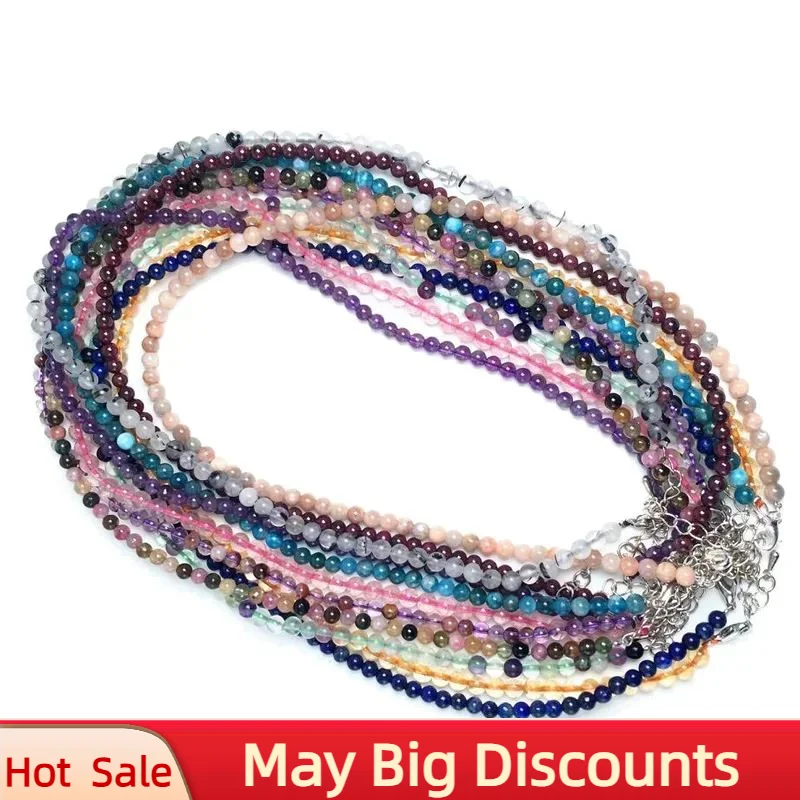 New Natural Lapis Lazuli Crystal Quartz Garnet 4mm Round Bead 40CM Length Bracelet Necklace Dual-use Jewelry Jewelry Lady Gift