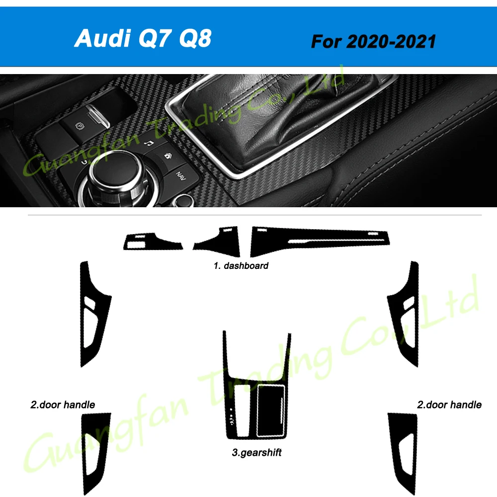 Car-Styling 3D/5D Carbon Fiber Car Interior Center Console Cover Color Change Molding Sticker Decals For Audi Q7 Q8 2006-2021