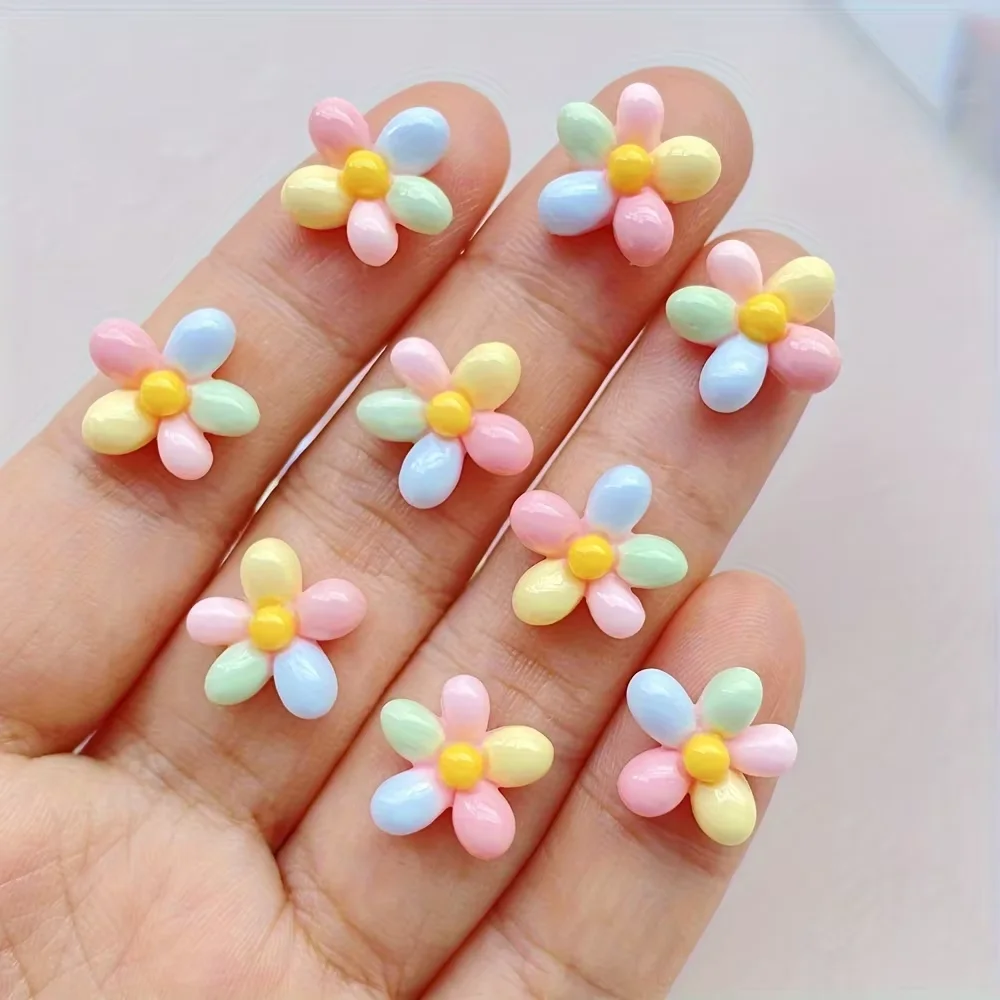 12 Pieces Mixed Resin Mini Domed Flower Embellishments – Colorful Flat-Back Floral Decorations