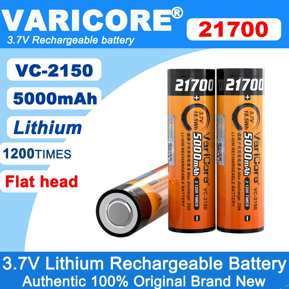 VariCore 21700 3.7V 5000mAh VC-2150 Lithium ion Battery DIY Flashlight headlight 24v 36v 48v 60v batteries pack