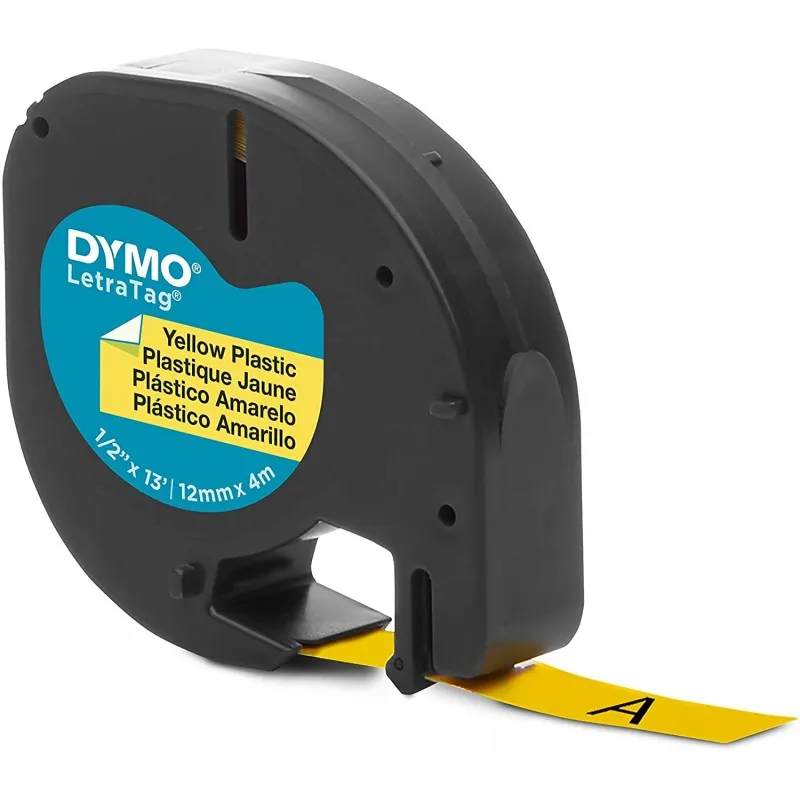 Dymo LetraTag S0721620 Original label tape for marker-black text on yellow background-width 12mm x 4 meters. Tintasycartuchos.com