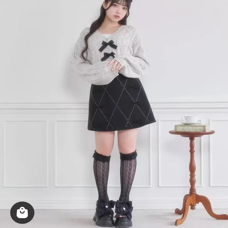 Japanese Rojita Hot Girls Detachable Bow Love Woven Soft Cardigan Y2k Knitwear Women's Clothing Long Sleeves Cute Lolita Sweater