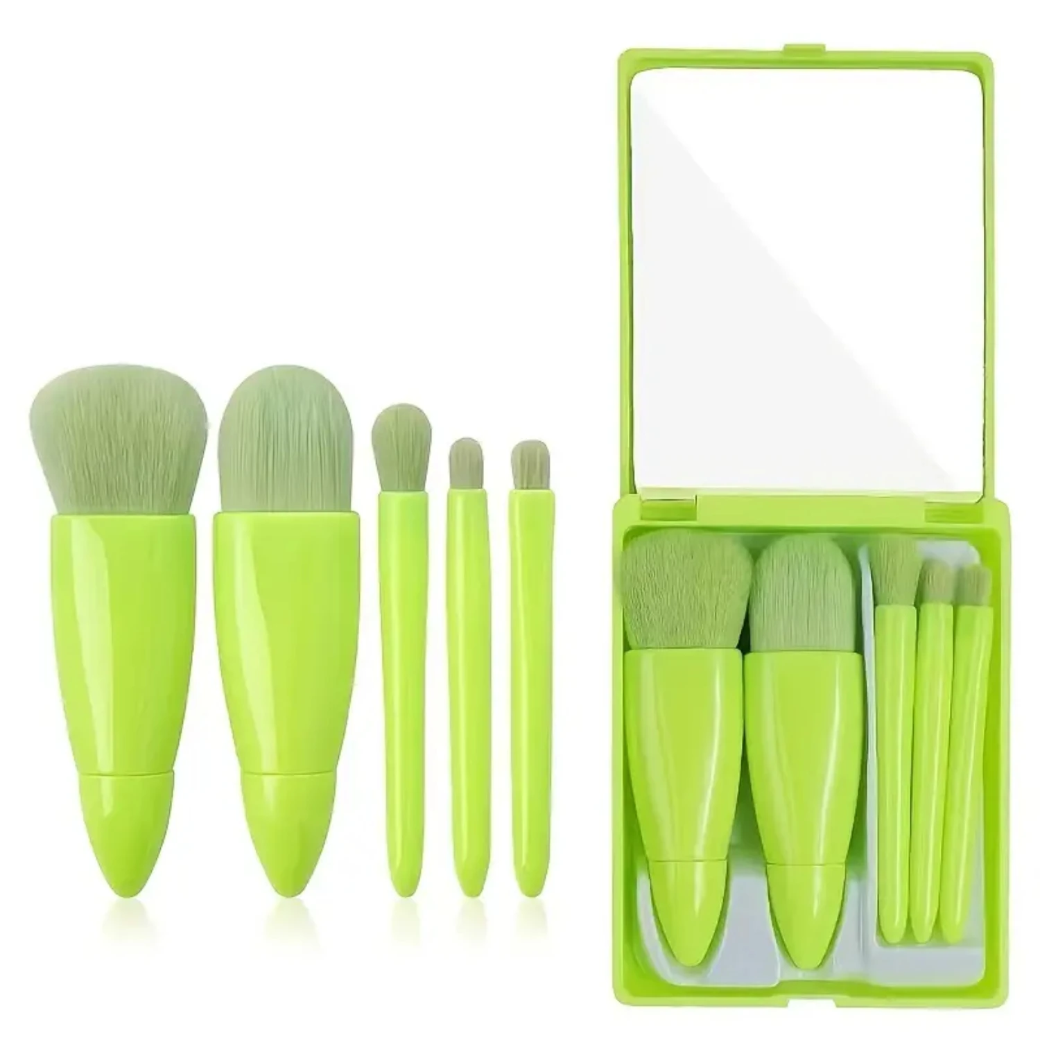 Travel Makeup Brush Set, Mini Cosmetic Brushes Kit, Complete Function, 5pcs with Mirror