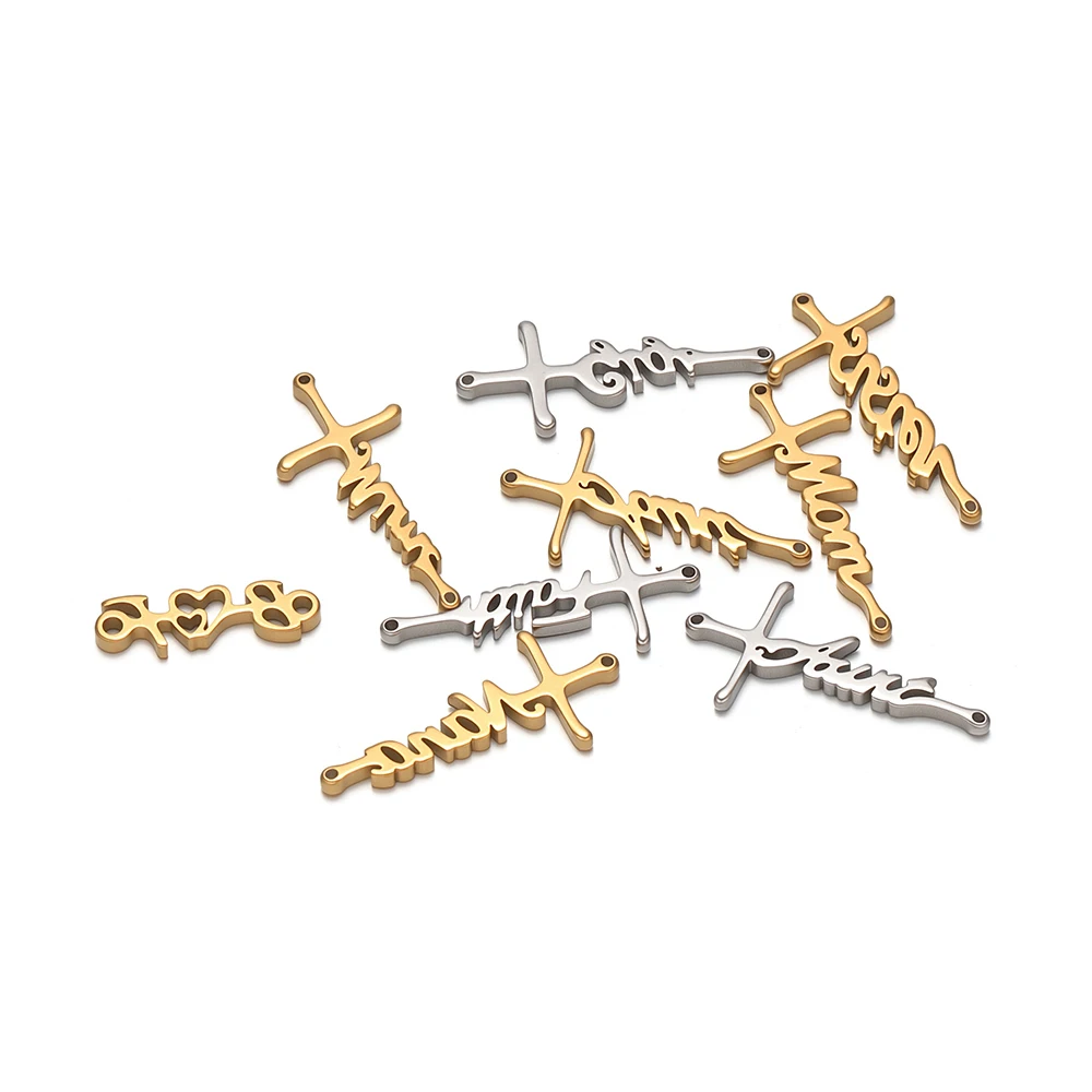 5 Stück Edelstahl-Kreuzanhänger, Familienmitglieds-Buchstabenanhänger für DIY-Schmuck, Armbandherstellung, Halsketten, Verbindungsstücke, Accessoires – Detail 3