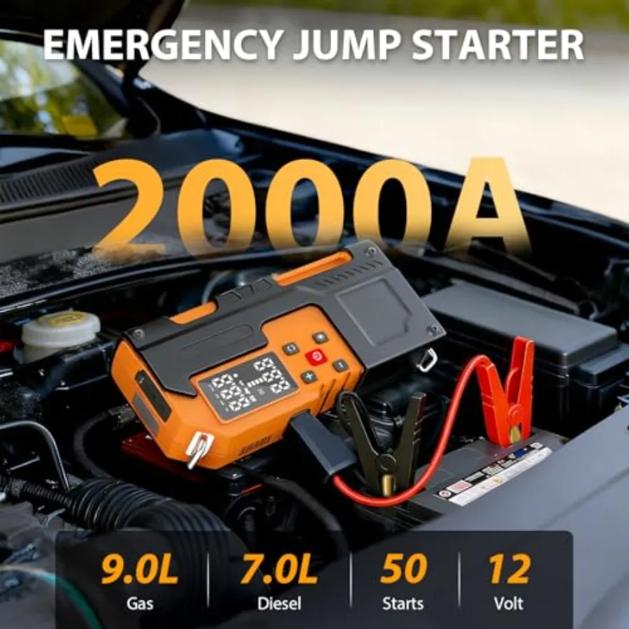 كاتب الانتقال المحمول مع ضاغط الهواء 2000A 10000mAh 150PSI لبطاريات السيارة 12 فولت دعم الوقود المزدوج للغاز 9L و7L Diese #4