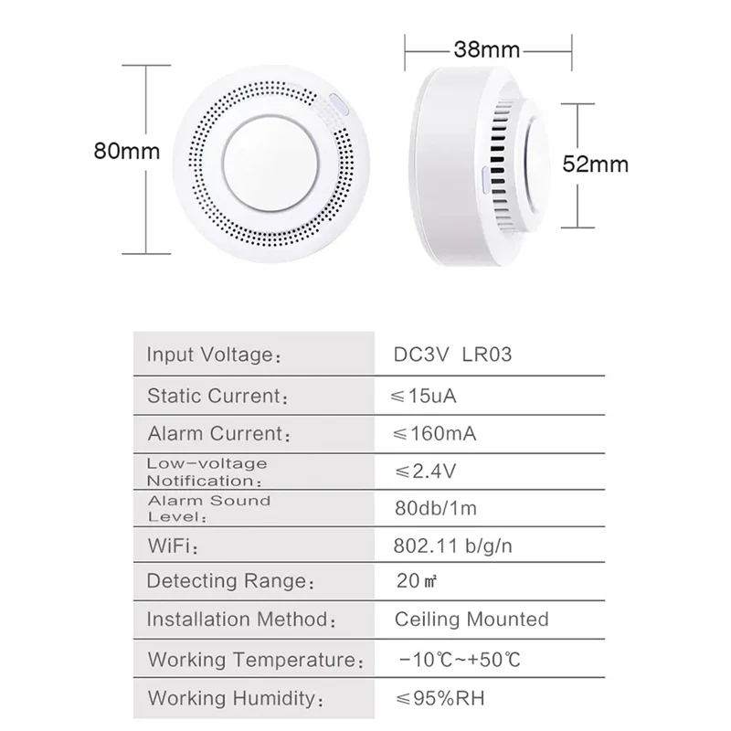 A73E-Tuya Wifi Smart Smoke Sensor 6 Pack 80Db On-Site Alarm For Alexa& Google Home Via Smartlife APP Control Assistant