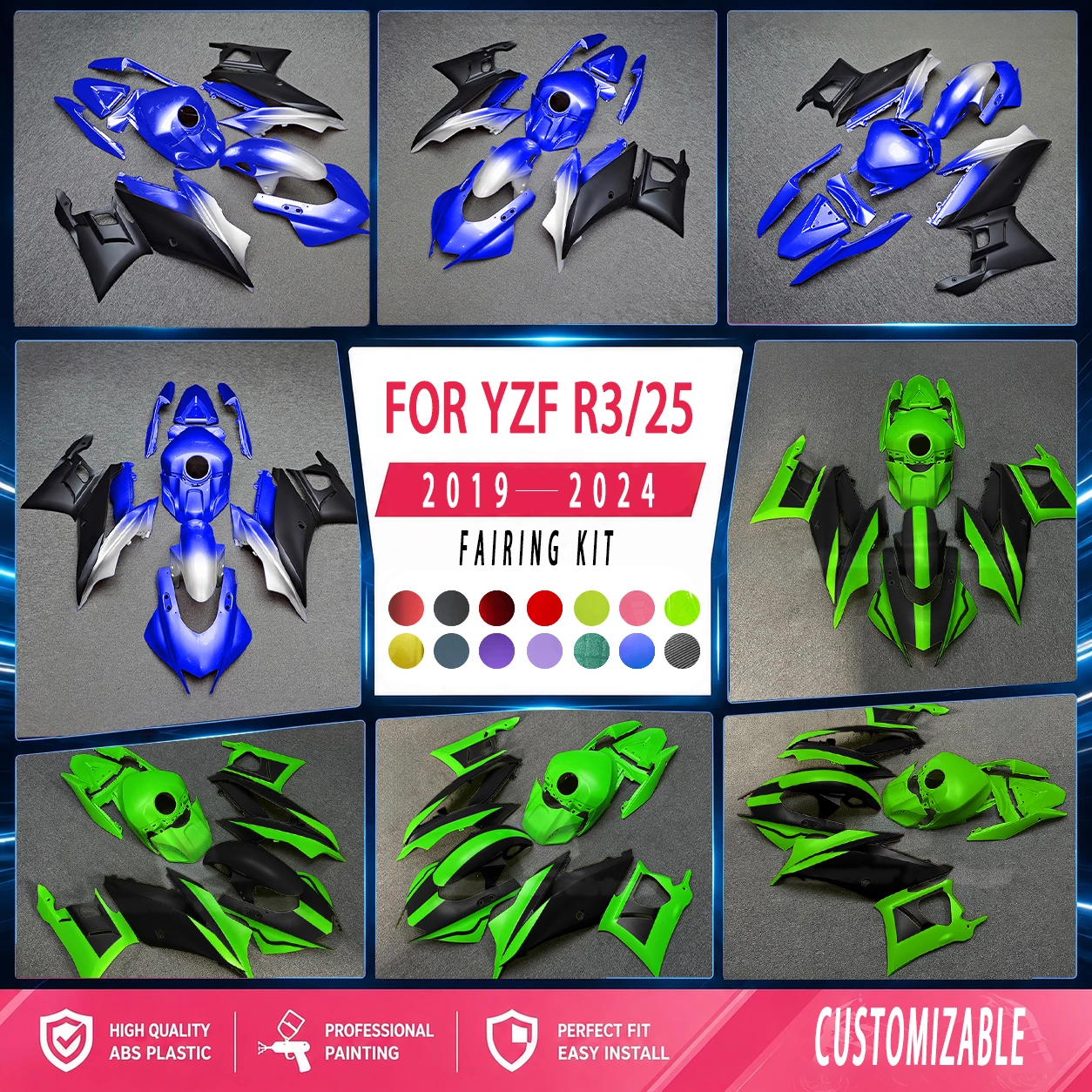 New Custom Fairing Kit for YAMAHA YZFR3 R25 2019-2024 Aftermarket Motorcycle Fairings ABS Injection YZFR25 R3 19-24