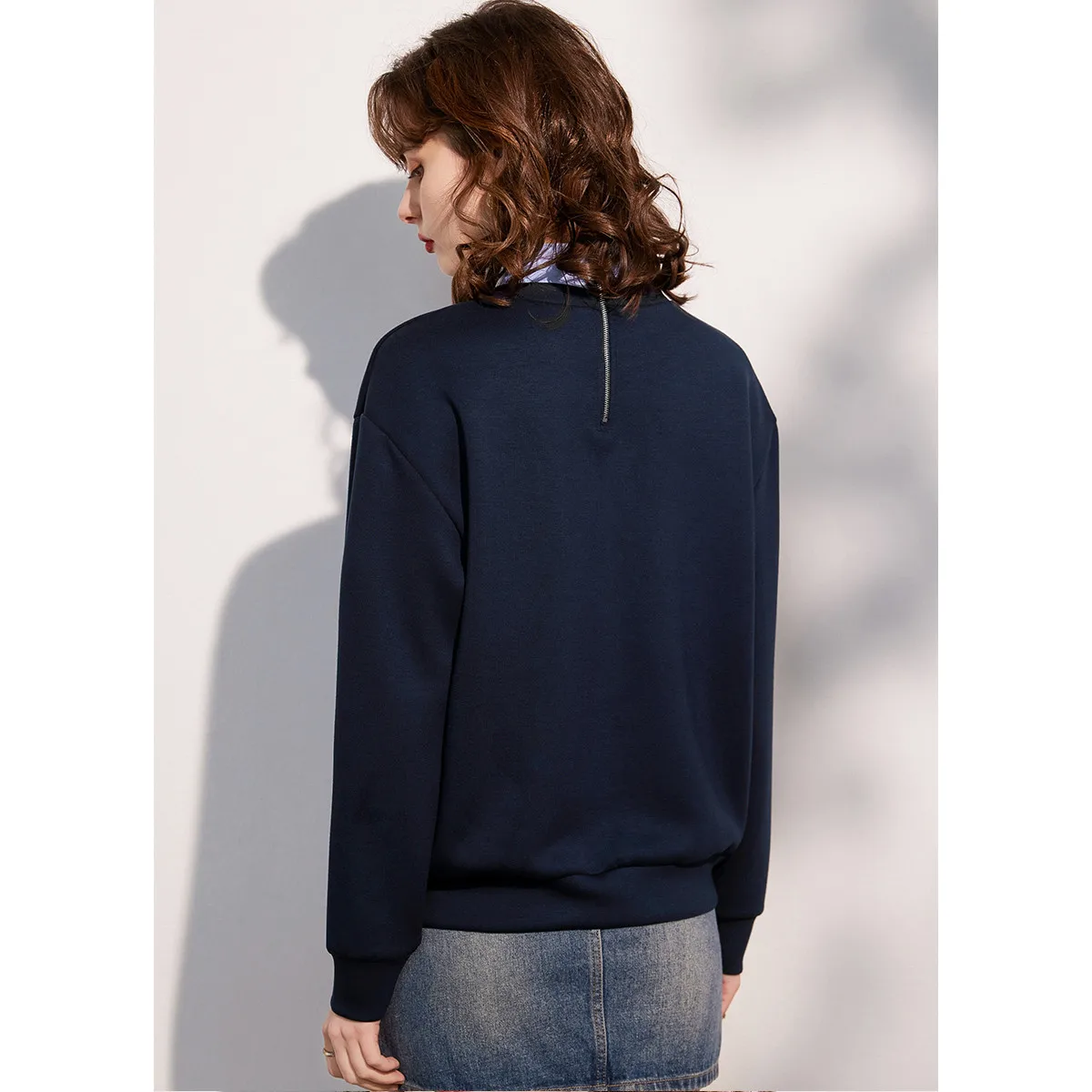 LOUIS YAO 2025 Spring Autumn Letter Embroidered Loose Fake Two piece Fashionable Falling Shoulder Long Sleeve Women's Hoodie