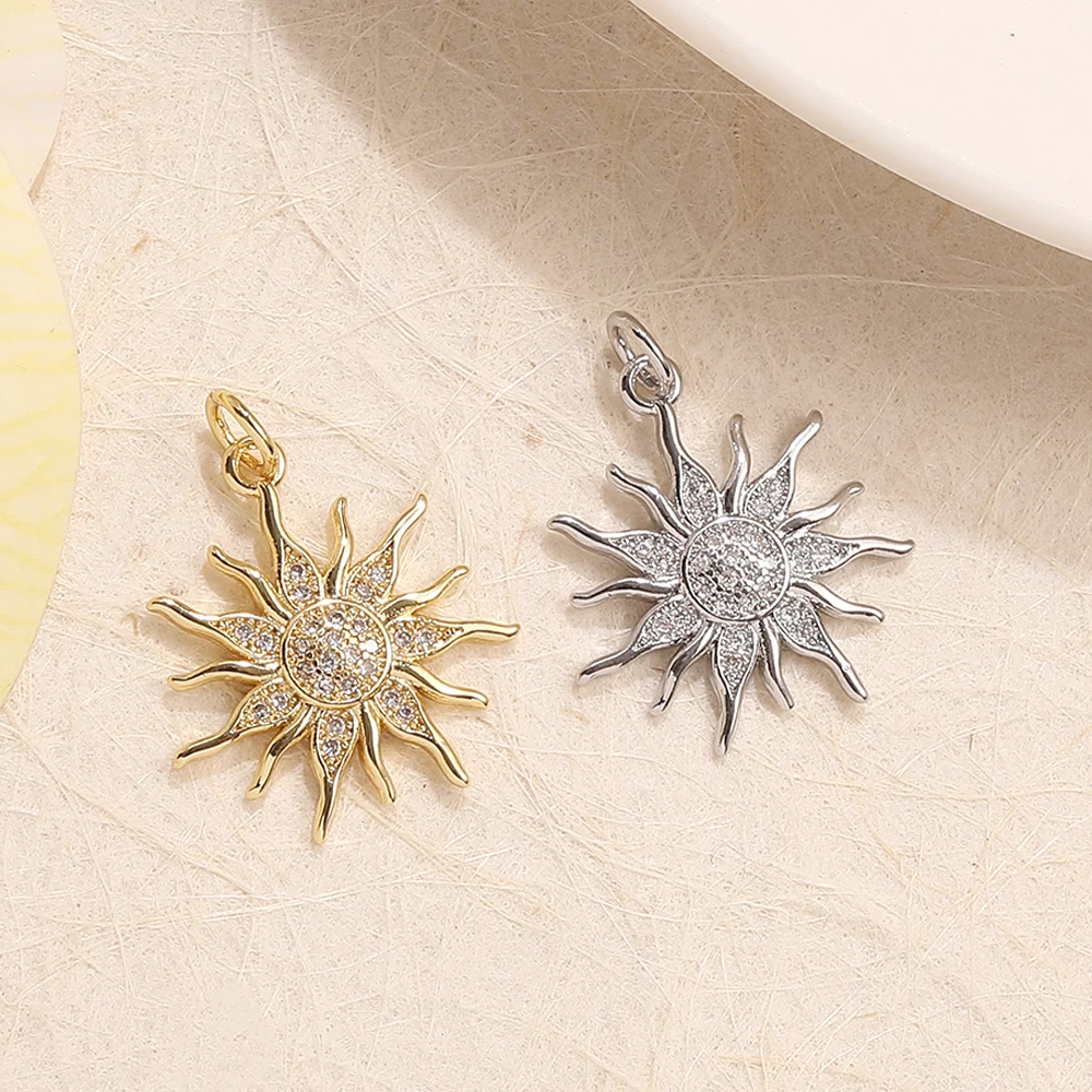 BenS Small size Sunflower charms for Jewelry making Brass Cubic Zirconia Gold Plated Jewelry Pendant Accessories wholesale P58