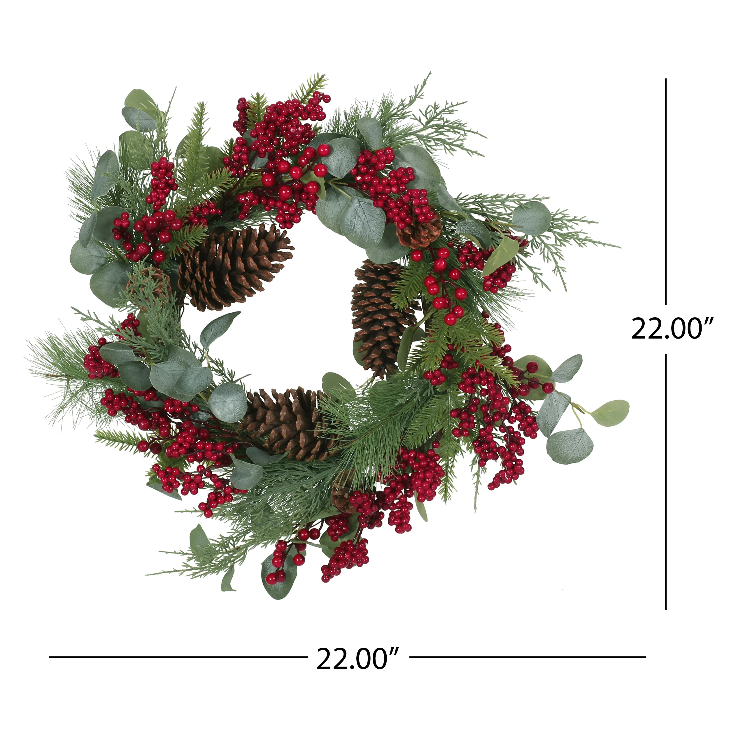 

22" BERRY/EUCALYPTUS/PINECONE WREATH