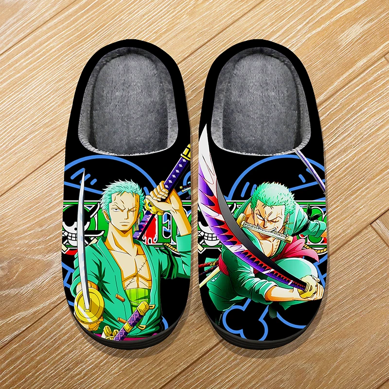 Custom Size Winter Home Soft Warm Cartoon Slippers For Adult Kids Anime ONE PIECE Zoro Sanji Nami Cosplay Indoor Cute Slippers