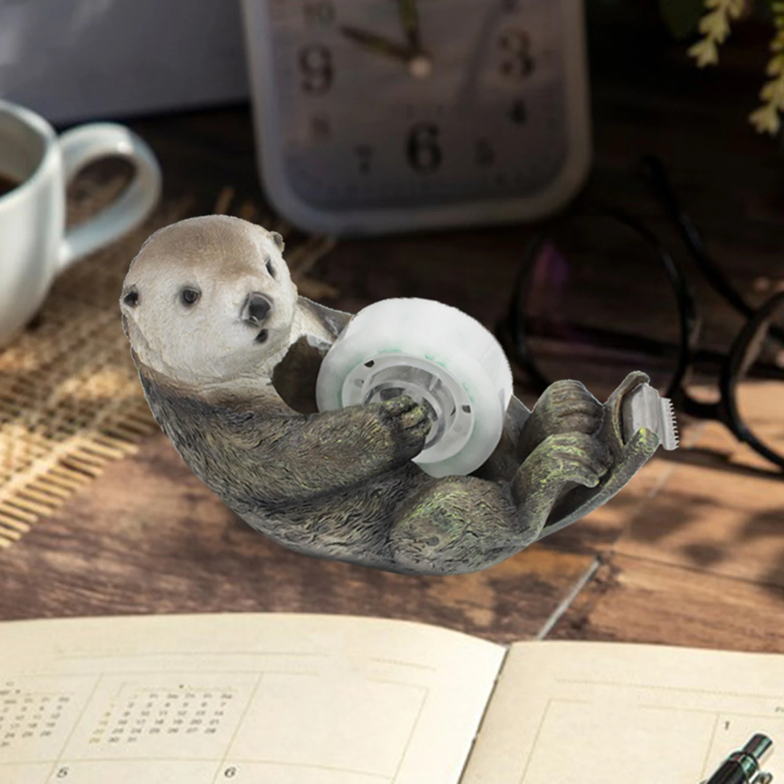 Otter Tape Dispenser Nieuwigheid Cadeau Antislip Grappig Draagbaar Decor Schattig Hars Dierenbeeldje voor DIY Kantoorbenodigdheden Kinderen Studenten