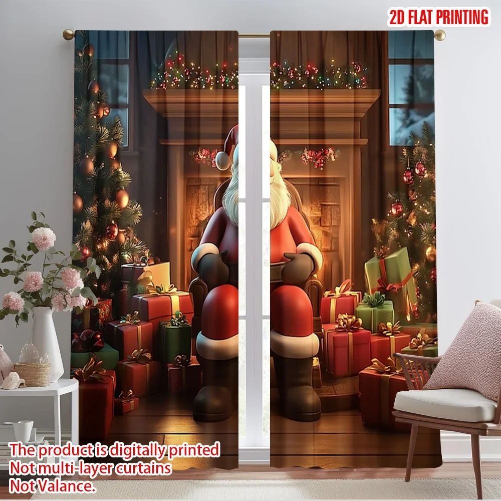 2pcs,2D plane printing Curtains Fire wall hanging (2) Versatile Durable Polyester (without rod) Gifts for Bedroom and Various