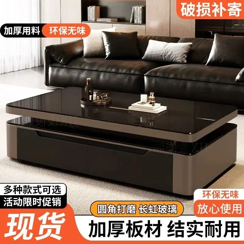 Coffee table double-layer living room fully equipped solid wood table four pumping modern simple light luxury