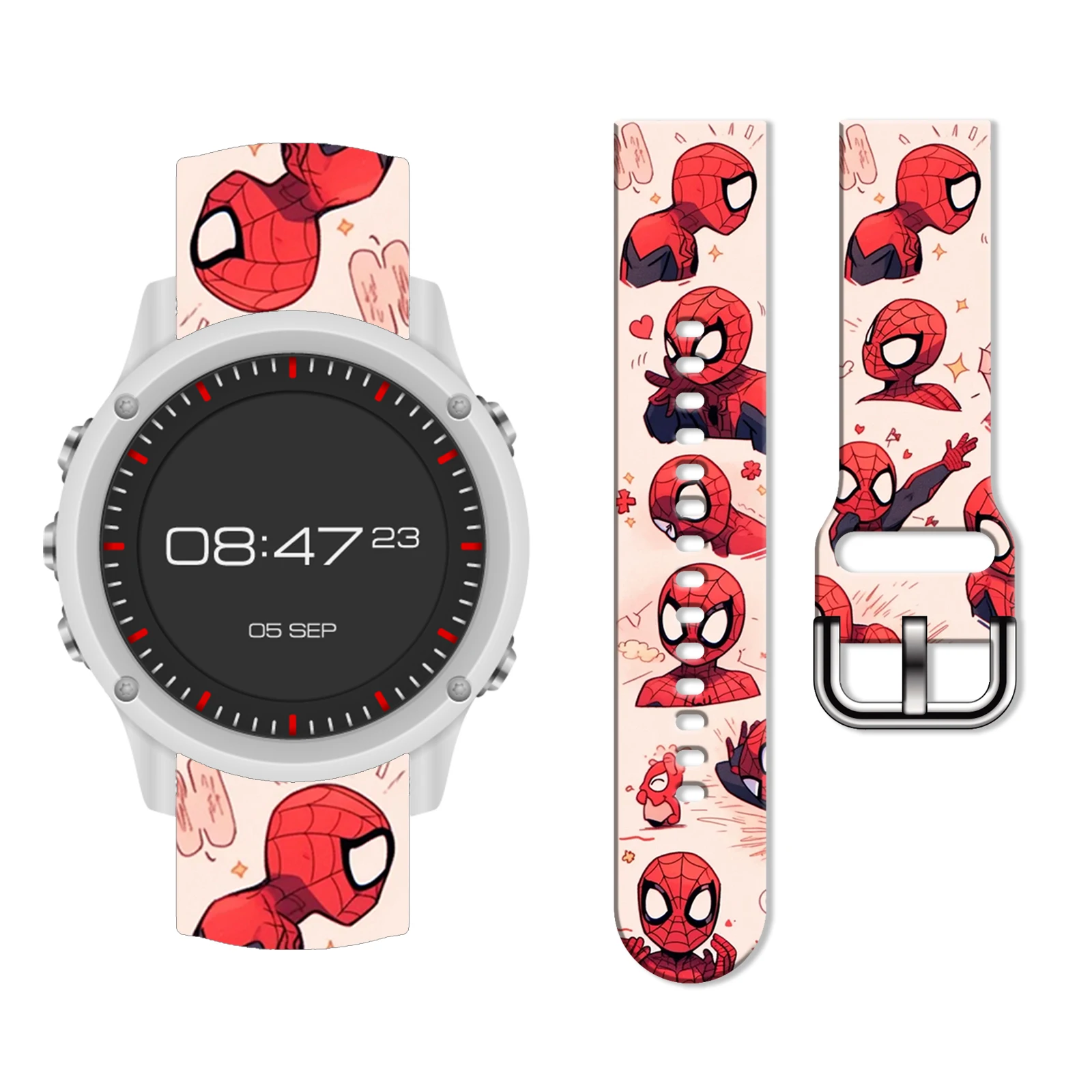 

20mm Q-Spider-Man Printed Strap for Samsung Galaxy Watch 7/6/5/4 40mm 44mm Band Replaceable Watchband for Xiaomi Huawei Amazfit