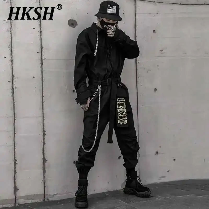 

HKSH Men's Spring Tide Dark Casual Jumpsuit Streetwear Zipper Hoodie Outdoor Sports Joggers Suits Fashion Chic Pants Sets HK1208