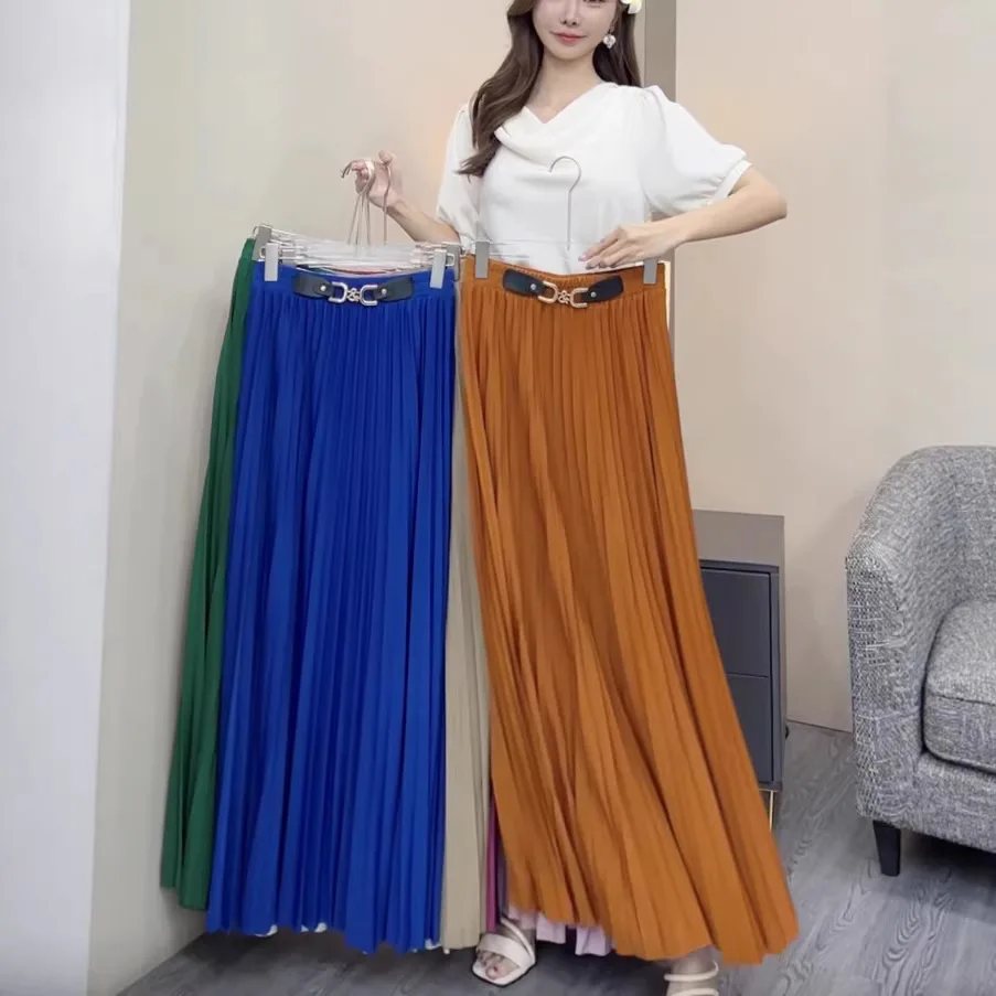 Gold Decorative Large Size Skirt Daily Pleated Long Skirt Stage Costume Transoceanic Versatile Women's Ethnic Wear