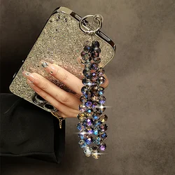 Beads Hand Wrist Strap Crystal Rhinestone Lanyard for iPhone Huawei Redmi Xiaomi Samsung Phone Charm Ornament Keychain Hang Rope