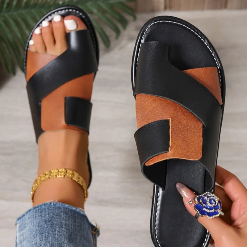 

Casual flat women's slippers 2025 summer new color set toe comfortable matching women's sandals flip-flops