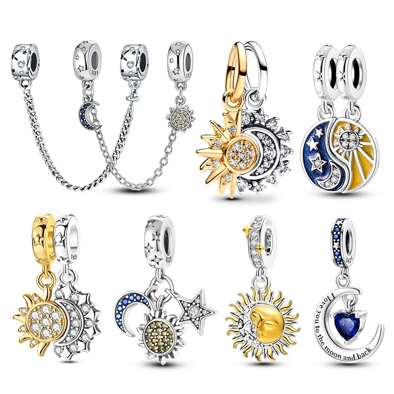 Oferta Imperdível: Charm de Prata 925 Sol e Lua em Duas Cores, Compatível com Pulseira Original de 3mm para Mulheres, Pingente DIY, Joia Fina de Luxo, Presente