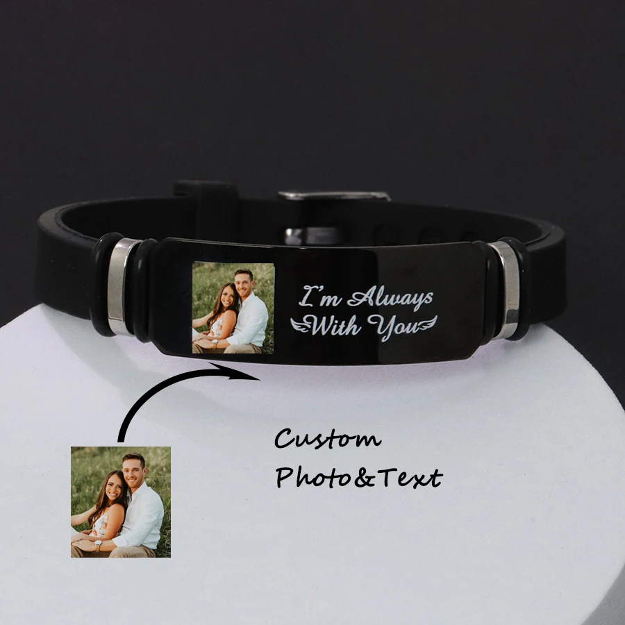 Personalized Men Bracelet-engrave your message Silicone  Men Bracelet Personalized Photo Bracelet for Father's Day Gift  2025