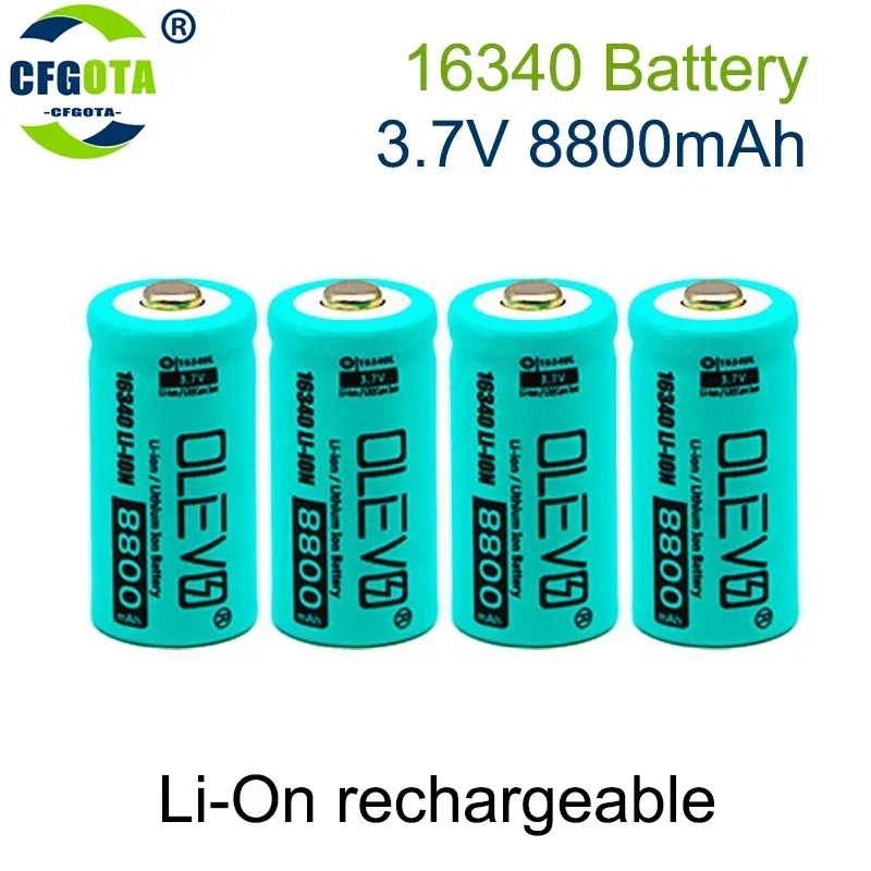 Bateria recarregável Li-ion para lanterna LED, carregador de parede de viagem, 3.7V, 16340, 8800mAh, CR123A